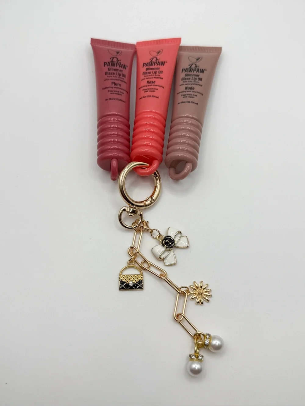 Dr. PAWPAW Glimmer Glaze Lip Oil Trio + Pearl Bloom Charm Gift Set NWT